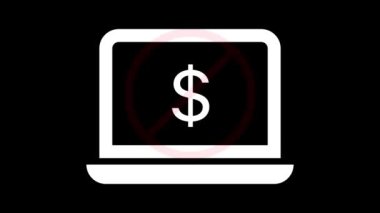 Siyah arkaplanda bir dolar sembolü üzerinde yasaklı işareti olan bir dizüstü bilgisayarın grafik simgesi.