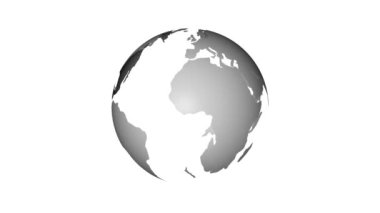 Dünya gezegeninin dönen küresinin animasyonu beyaz arka planda canlandırıldı..