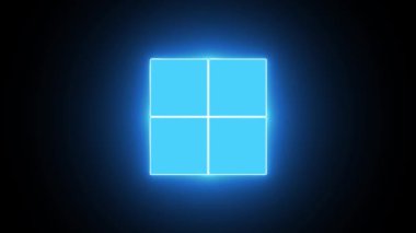 Koyu arkaplanda parlayan mavi bir Windows logosu.