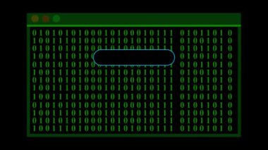 Renkli bir arkaplanda ikili kodları gösteren bir bilgisayar penceresinin dijital konsepti çizimi.