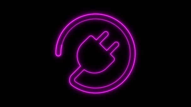 Signo Púrpura Neón Enchufe Eléctrico Dentro Una Flecha Circular Animada — Vídeo de stock