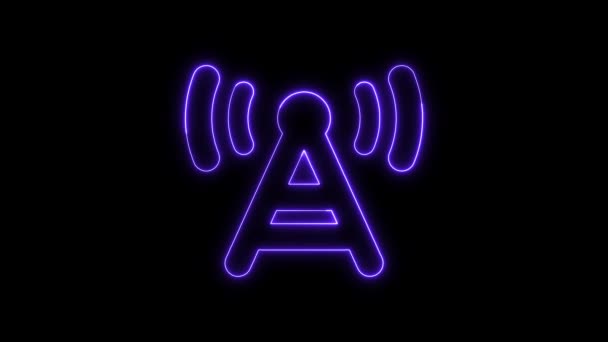Neon Lila Tecken Ett Trådlöst Nätverk Symbol Glödande Animerade Mörk — Stockvideo