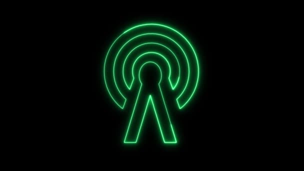 Neon Grön Tecken Ett Trådlöst Nätverk Symbol Glödande Animerade Mörk — Stockvideo