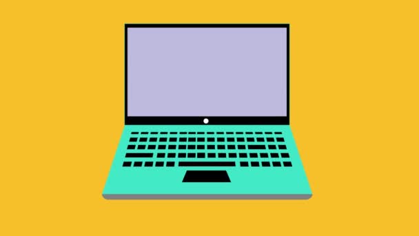 Ilustrarea Unui Laptop Din Teal Trei Ferestre Deschise Ecran Așezat — Videoclip de stoc