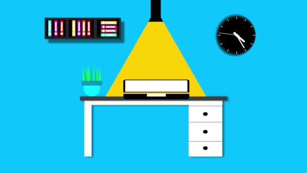 Minimalistická Domácí Kancelář Notebookem Zobrazujícím Grafy Pod Zavěšenou Lampou Obklopená — Stock video