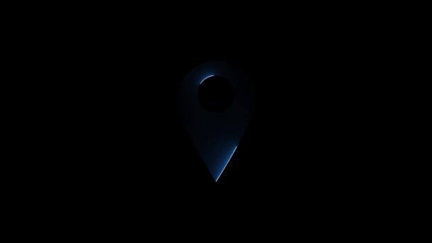 Neon Glowing Location Icon Animated Black Background — Stock Video