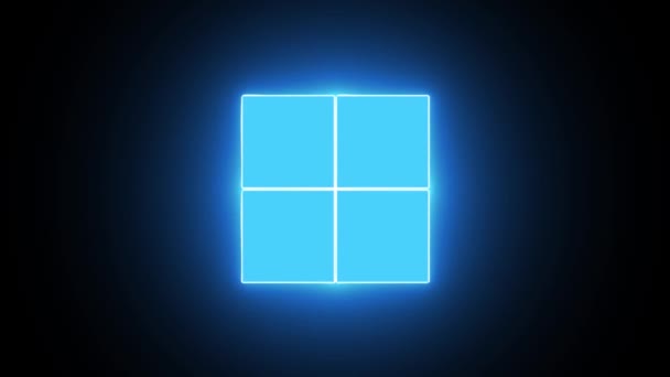 暗い背景にアニメーションされた輝く青いWindowsのロゴ — ストック動画