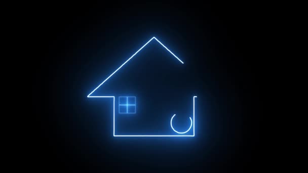 Neon Glowing Home Tick Mark Icon Animated White Background — Stock Video