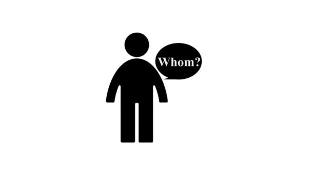 Person Speech Bubble Saying Whom Animated White Background — Stock Video