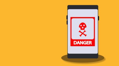 Sarı arkaplanda tehlike simgesine sahip akıllı telefon.