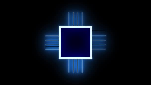 Computerprozessor Symbol Animiert Auf Schwarzem Hintergrund — Stockvideo