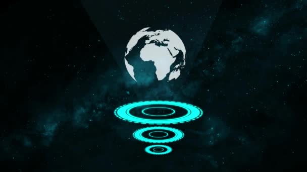Glowing Blue World Map Concentric Circles Animated Starry Space Background — Vídeos de Stock