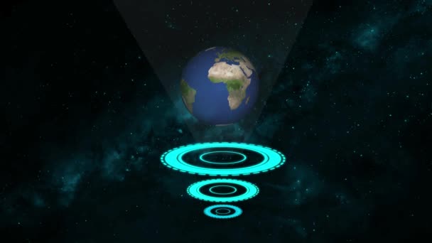 Glowing Blue World Map Concentric Circles Animated Starry Space Background — Αρχείο Βίντεο