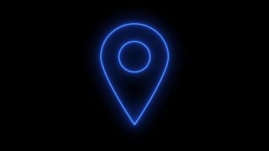 Neon parlayan konum simgesi siyah arkaplan üzerinde canlandırıldı.