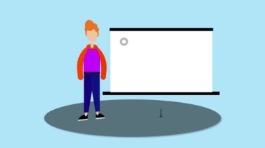 Renkli arkaplanda klipsli geniş grafik simgesine sahip bir adam.