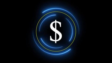 Dolar simgesine sahip neon dairesi canlandırılmış koyu arkaplan.