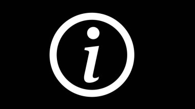 Siyah arkaplanda beyaz bilgi simgesi. Simge bir dairenin içinde küçük bir 'i' den oluşur..