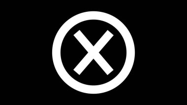 Siyah arkaplanda beyaz bir çember içinde beyaz bir 'X' sembolü.