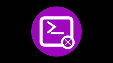 A purple circle with a white command prompt icon and an 'X' mark on a black background. clipart