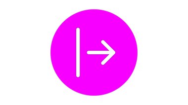 Parlak pembe bir daire, beyaz bir ok sağ tarafı işaret ediyor ve sol tarafta dikey bir çizgi var..