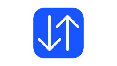 İki beyaz okları olan mavi kare bir simge, biri yukarı ve diğeri aşağı bakan, veri transferini veya senkronizasyonu temsil eden.