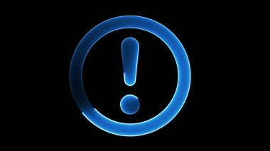A glowing blue exclamation mark inside a circle on a black background, symbolizing alert or attention. clipart