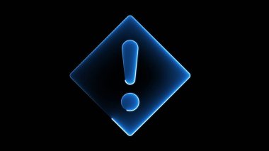 A glowing blue exclamation mark inside a diamond shape on a black background. clipart