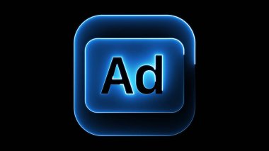 Ortasında 'Ad' harfleri olan parlak mavi bir ikon, siyah bir arkaplan üzerine kurulmuş. İkonun modern, neon benzeri bir görüntüsü var..