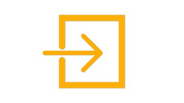 Turuncu ok sağ tarafı gösteriyor, sol taraftan bir kareye giriyor, giriş veya girişi simgeliyor.