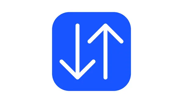 stock image A blue square icon with two white arrows, one pointing up and the other pointing down, representing data transfer or synchronization.