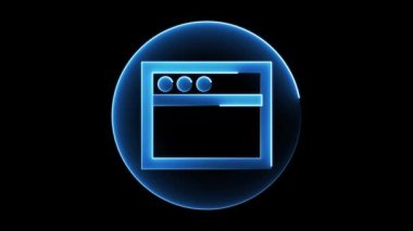 Üzerinde üç dairesel düğme bulunan bir web tarayıcı penceresinin parlayan neon simgesi, koyu bir arkaplan üzerine kurulmuş.
