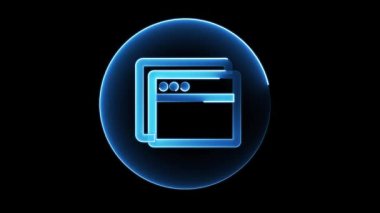 Koyu arkaplan üzerinde parlayan neon mavi bir web tarayıcı penceresi simgesi.