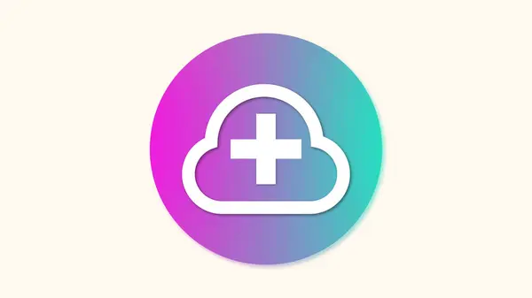 Stock image A gradient circular icon with a cloud and a plus sign in the center, symbolizing cloud-based health or medical services.