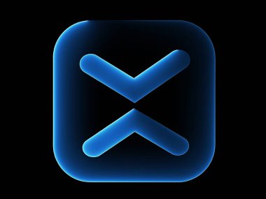 Siyah arka planda parlayan mavi bir 'X' sembolü. Sembolün fütüristik ve neon gibi yumuşak bir etkisi var..
