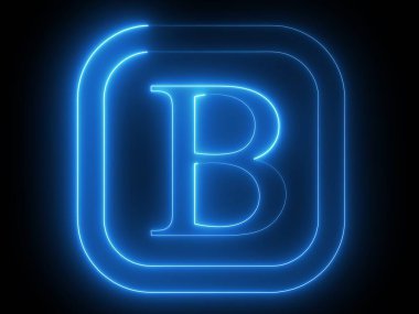 Siyah bir arkaplan üzerinde yuvarlak kare çerçeveli parlak mavi bir 'B' harfi..