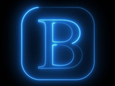 Siyah bir arkaplan üzerinde yuvarlak kare çerçeveli parlak mavi bir 'B' harfi..