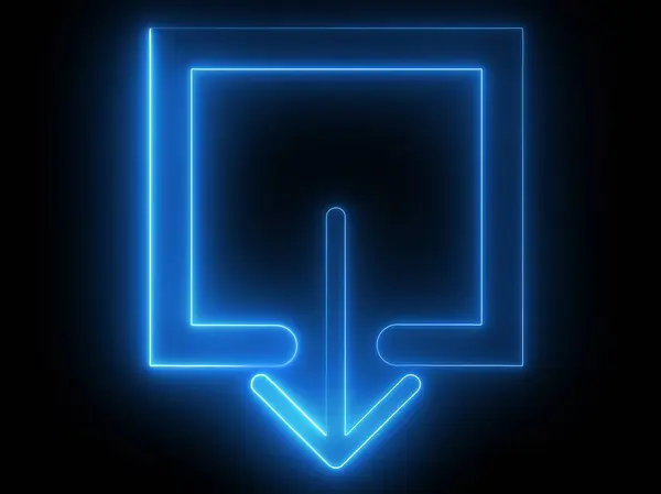 Siyah arkaplanda parlayan mavi bir neon indirme simgesi.