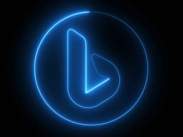 Siyah arka planda parlayan mavi bir neon logosu..