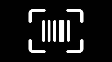 Siyah zemin üzerine kurulmuş, dört köşeli parantez ile çevrili beyaz bir barkod simgesi.