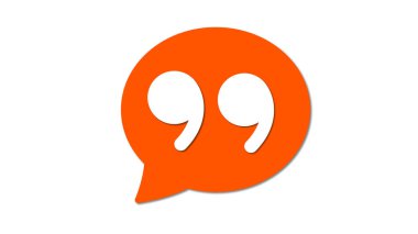 A white quotation mark symbol inside a speech bubble on a white background. clipart