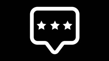 Merkezinde üç beyaz yıldız bulunan beyaz bir konuşma baloncuğu olan siyah bir arkaplan.