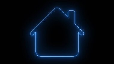 Siyah arka planda parlayan mavi neon bir ev çizgisi.