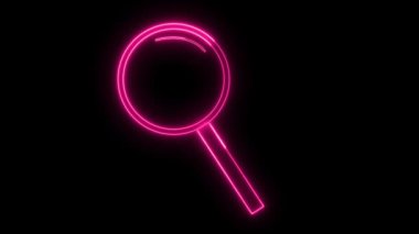 Siyah bir zemin üzerinde parlak bir parlak pembe büyüteç simgesi..