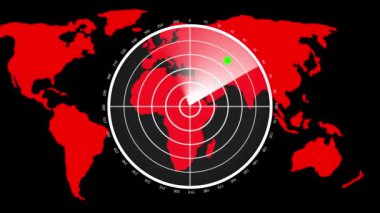 Dünya haritası arka planına sahip bir radar ekranı, Avrupa üzerinde tespit edilmiş bir nesneyi gösteren yeşil bir nokta gösteriyor.