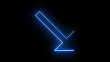 Aşağı ve sağa doğru siyah bir arkaplan üzerinde parlayan mavi bir neon ok..