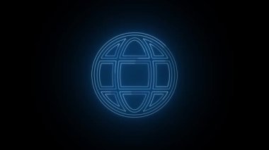 Koyu bir arka planda, küresel bağlantıyı ya da interneti temsil eden, parlayan mavi bir kablo dünya simgesi.