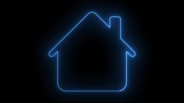 Siyah arka planda parlayan mavi neon bir ev çizgisi.