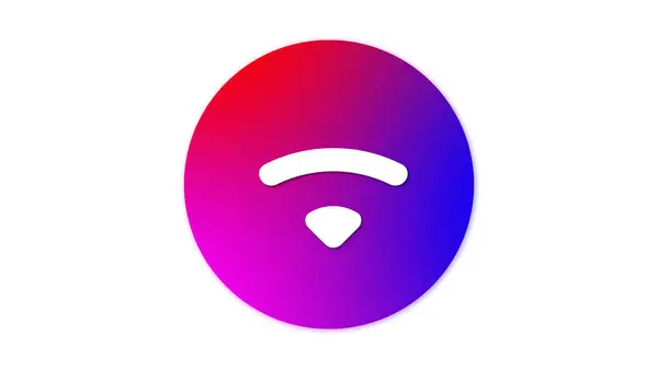 Merkezinde beyaz, stilize edilmiş bir Wi-Fi sembolü bulunan, kırmızıdan maviye geçiş yapan, eğimli bir arkaplan simgesi olan dairesel bir simge.