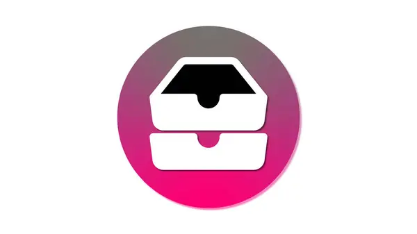 Üst üste dizilmiş iki çekmeceden oluşan minimalist bir simge. Gradyan pembe ve gri dairesel arkaplan..