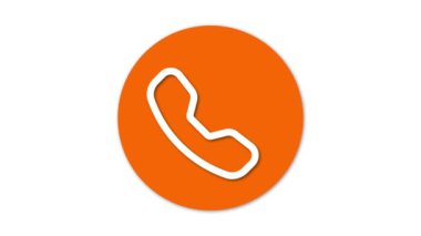 Beyaz bir telefon ahizesi ve artı işareti olan turuncu dairesel bir simge, bir kişi eklemek veya arama yapmak anlamına gelir.